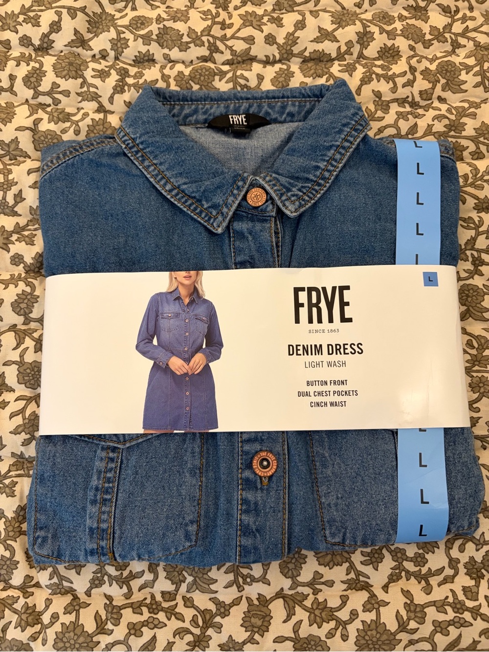 FRYE Light Wash Blue Denim Midi Dress - Button-Front Shirt Dress